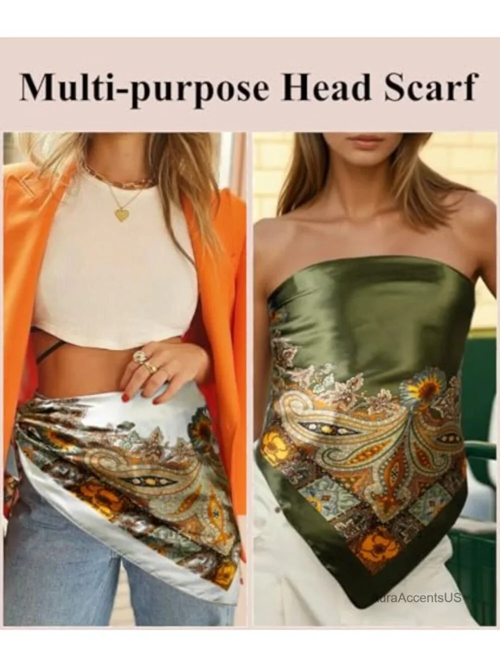 4 Pack Square Hair Scarves Silk-Like Bandanas 35 Inches